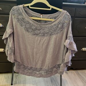 Free People Lavender Ruffle and Lace Blouse